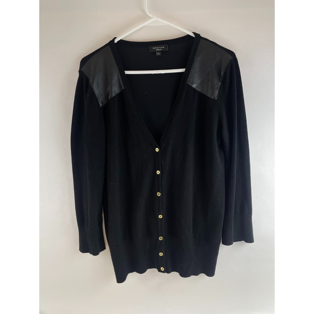 Spense Knit Sweater, Women's Size Medium, Black, Cardigan, Shoulder Patch